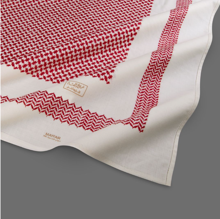 Shemagh Al Bassam May Fair – Hiver – 100 % Laine – Beige & Rouge