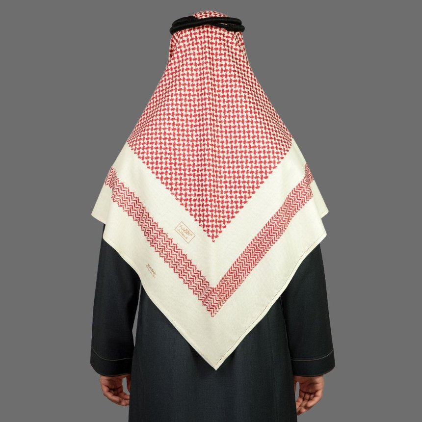 Shemagh Al Bassam May Fair – Hiver – 100 % Laine – Beige & Rouge