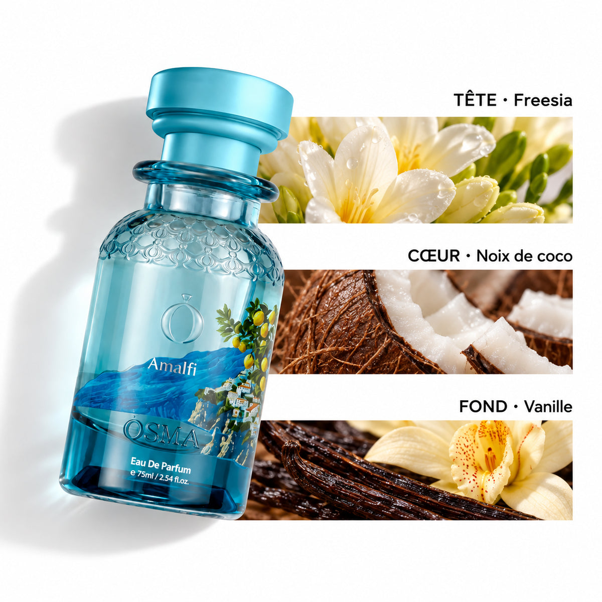 Amalfi – Osma — Flacon entier et bandes de notes