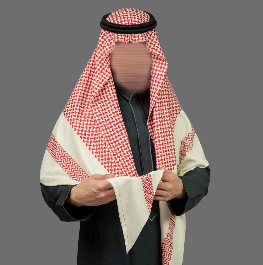 Shemagh Al Bassam May Fair – Hiver – 100 % Laine – Beige & Rouge