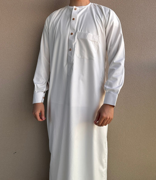 QAMIS SAOUDIEN MEDINE - Blanc cassé - boutons ronds  - Destock