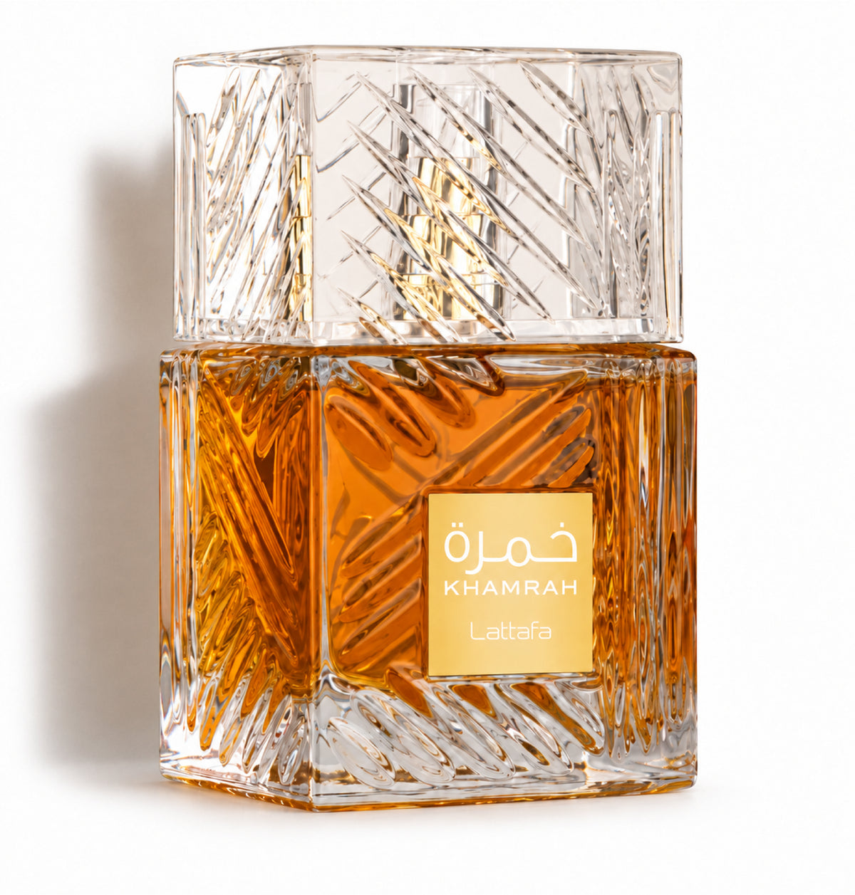 Khamrah – Lattafa – flacon sur fond blanc avec ombre douce