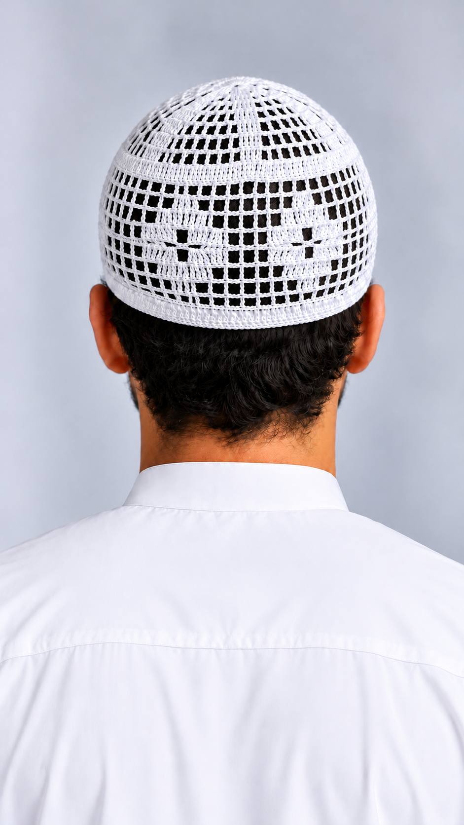 chechia premium blanc motif floral — Arrière légèrement tourné
