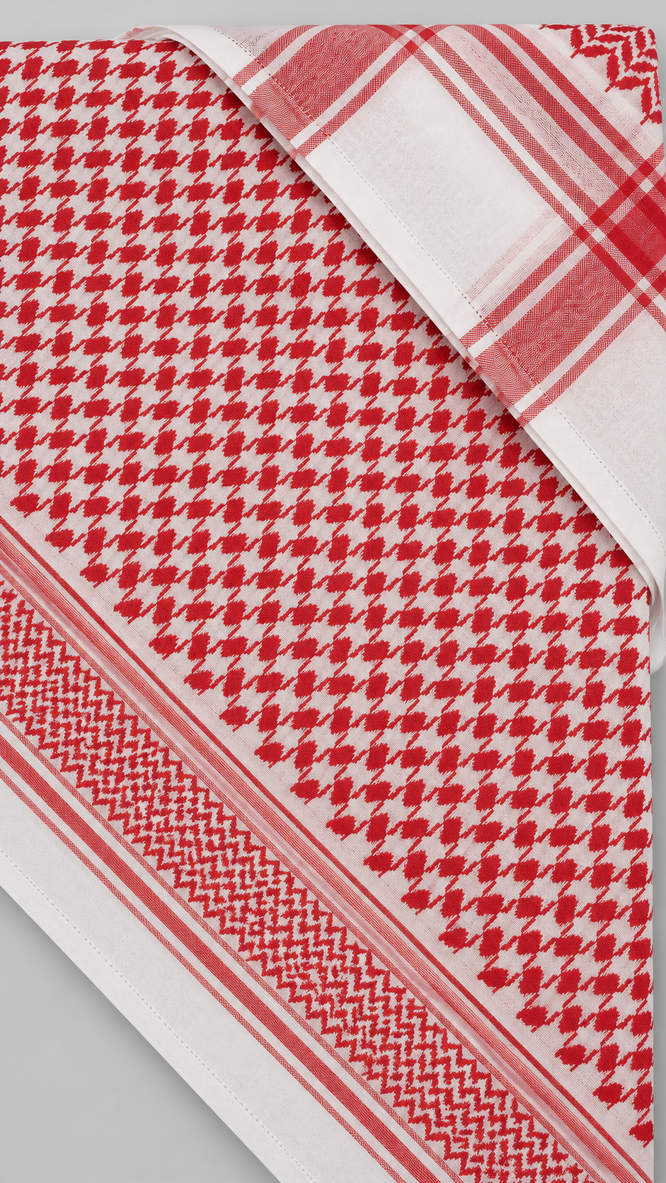 shemagh saoudien rouge blanc — Tissage et bordure