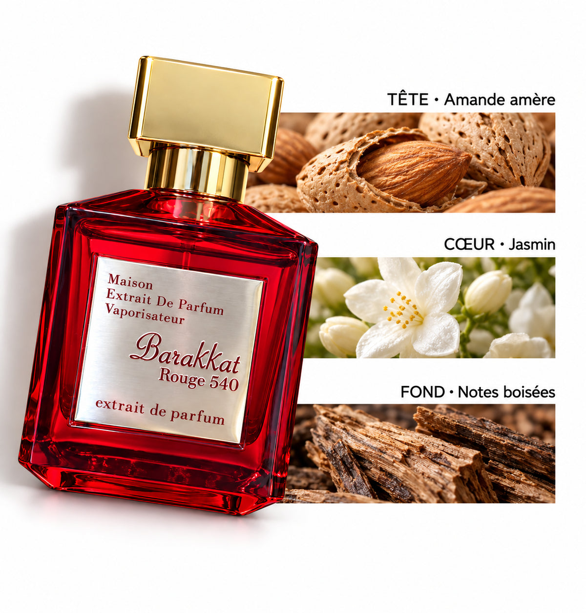 Barakkat Rouge 540 Extrait — Flacon entier et bandes de notes