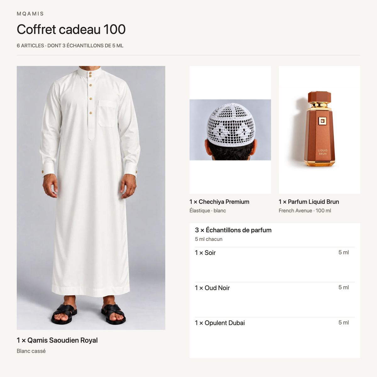 Coffret cadeau 100 — composition complète du pack, articles et quantités