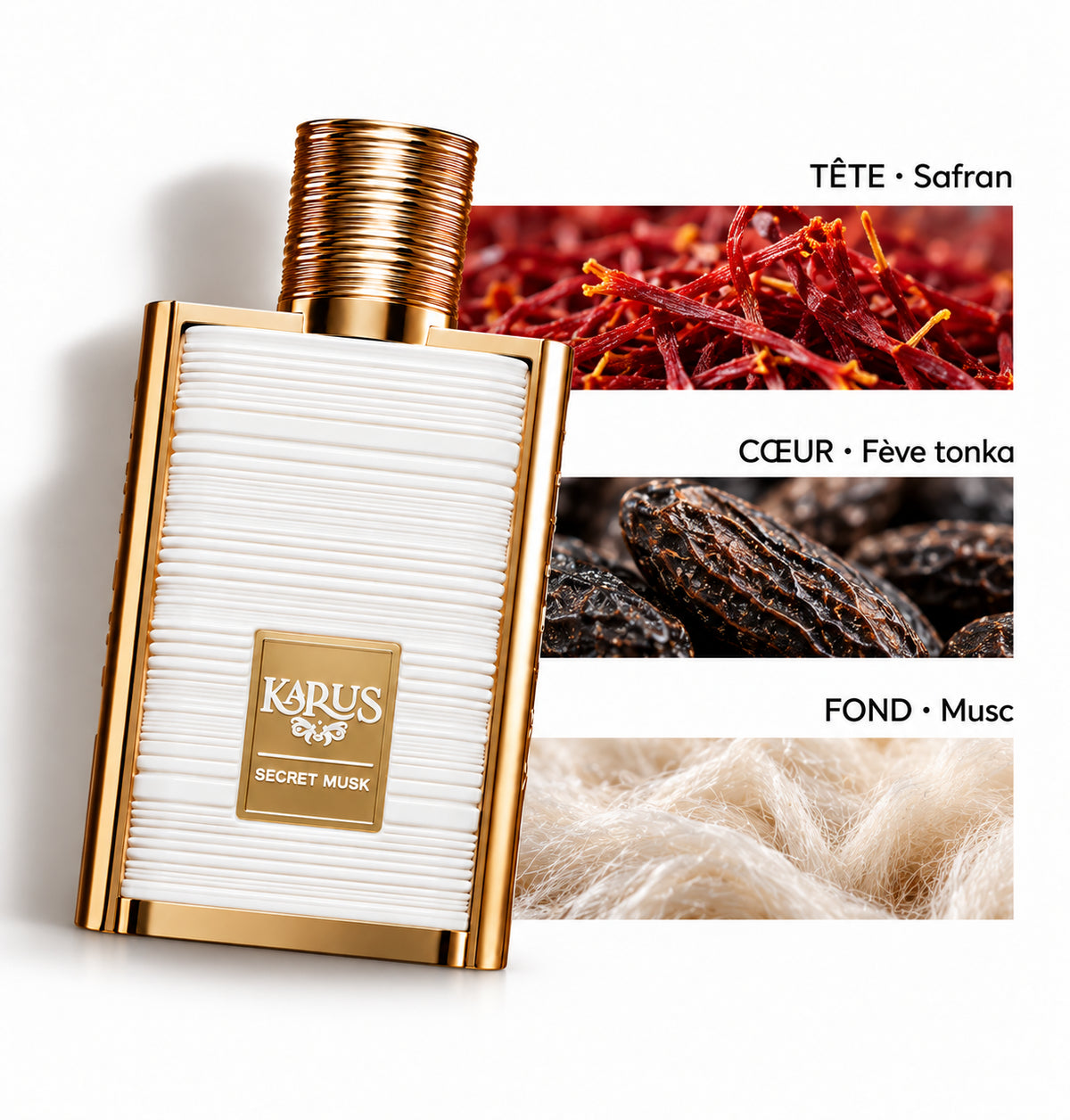 Karus Secret Musk – Khadlaj — Flacon entier et bandes de notes