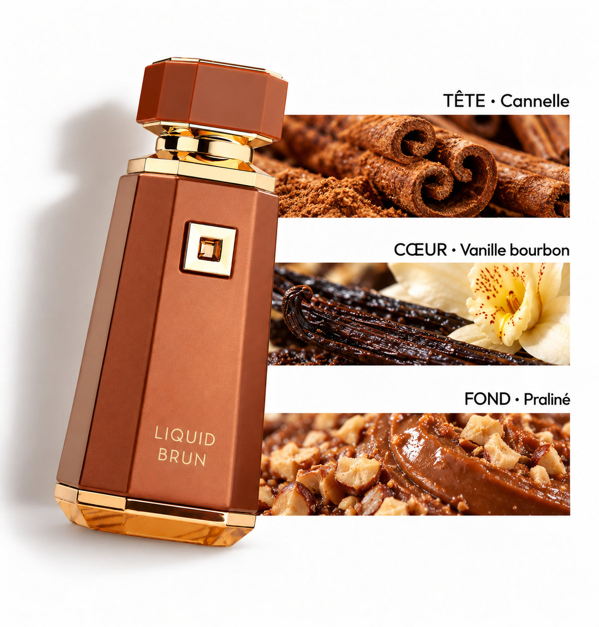Liquid Brun – French Avenue — Flacon entier et bandes de notes