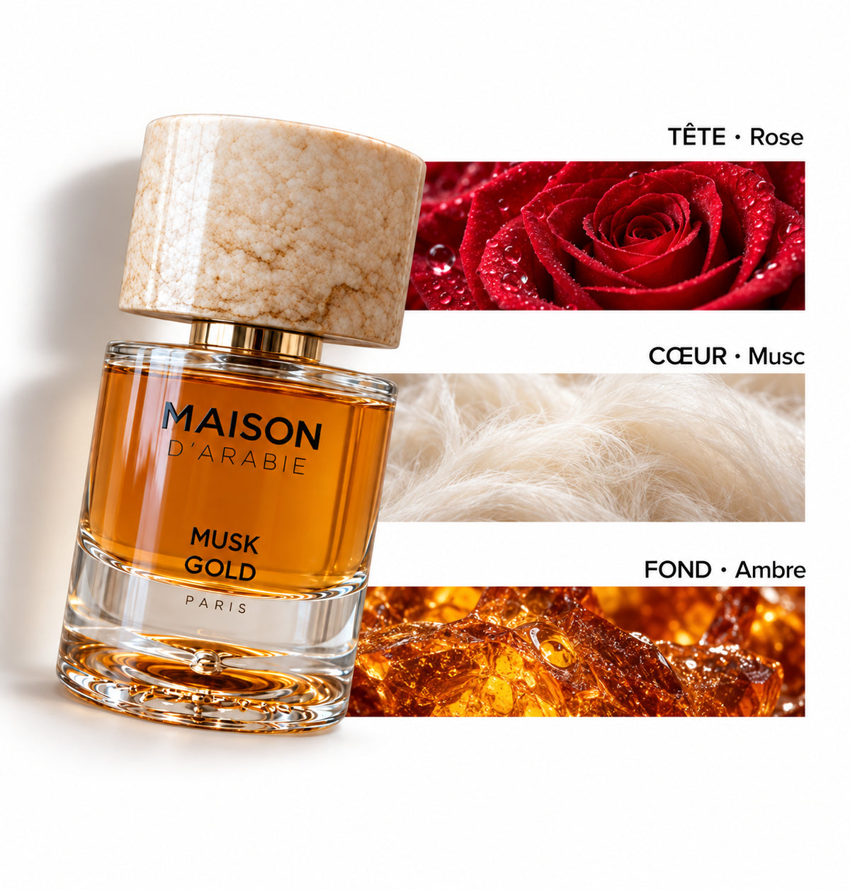 Musk Gold – Maison d'Arabie — Flacon entier et bandes de notes