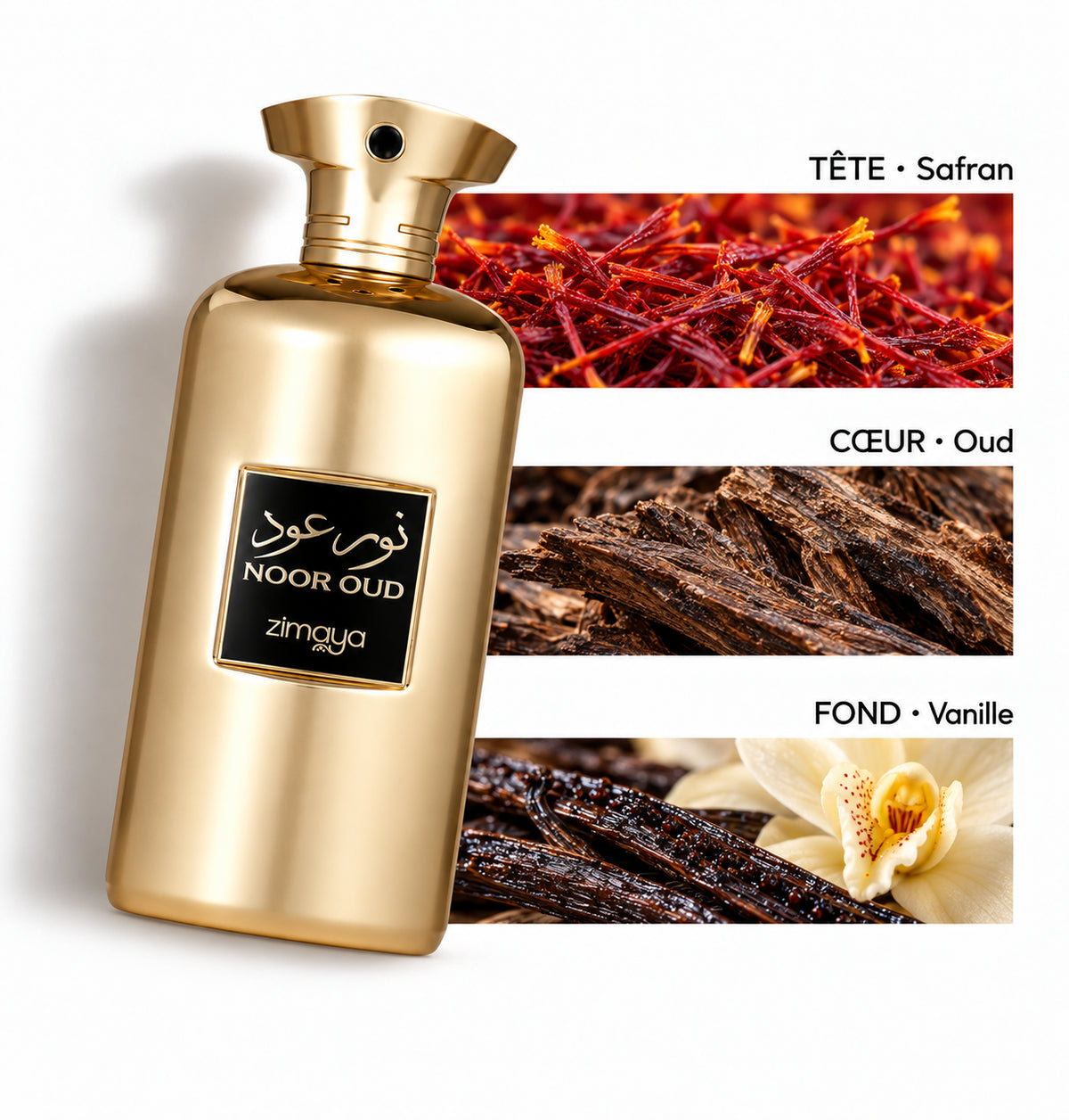 Noor Oud – Maison Zimaya — Flacon entier et bandes de notes