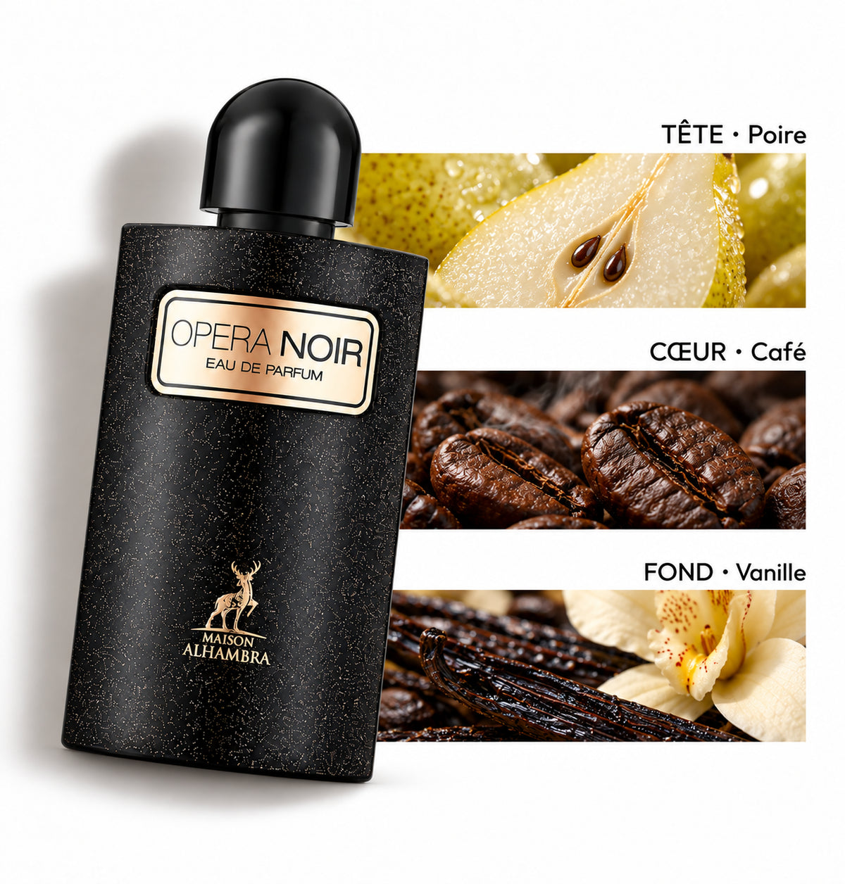 Opera Noir – Maison Alhambra — Flacon entier et bandes de notes