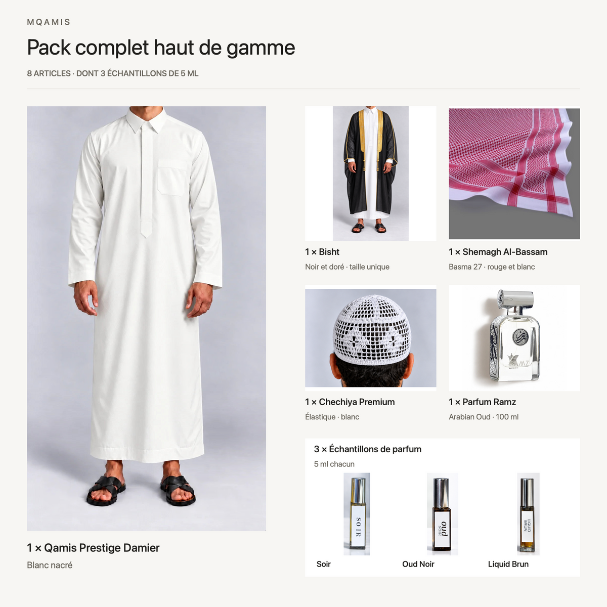 Pack complet haut de gamme — composition complète du pack, articles et quantités