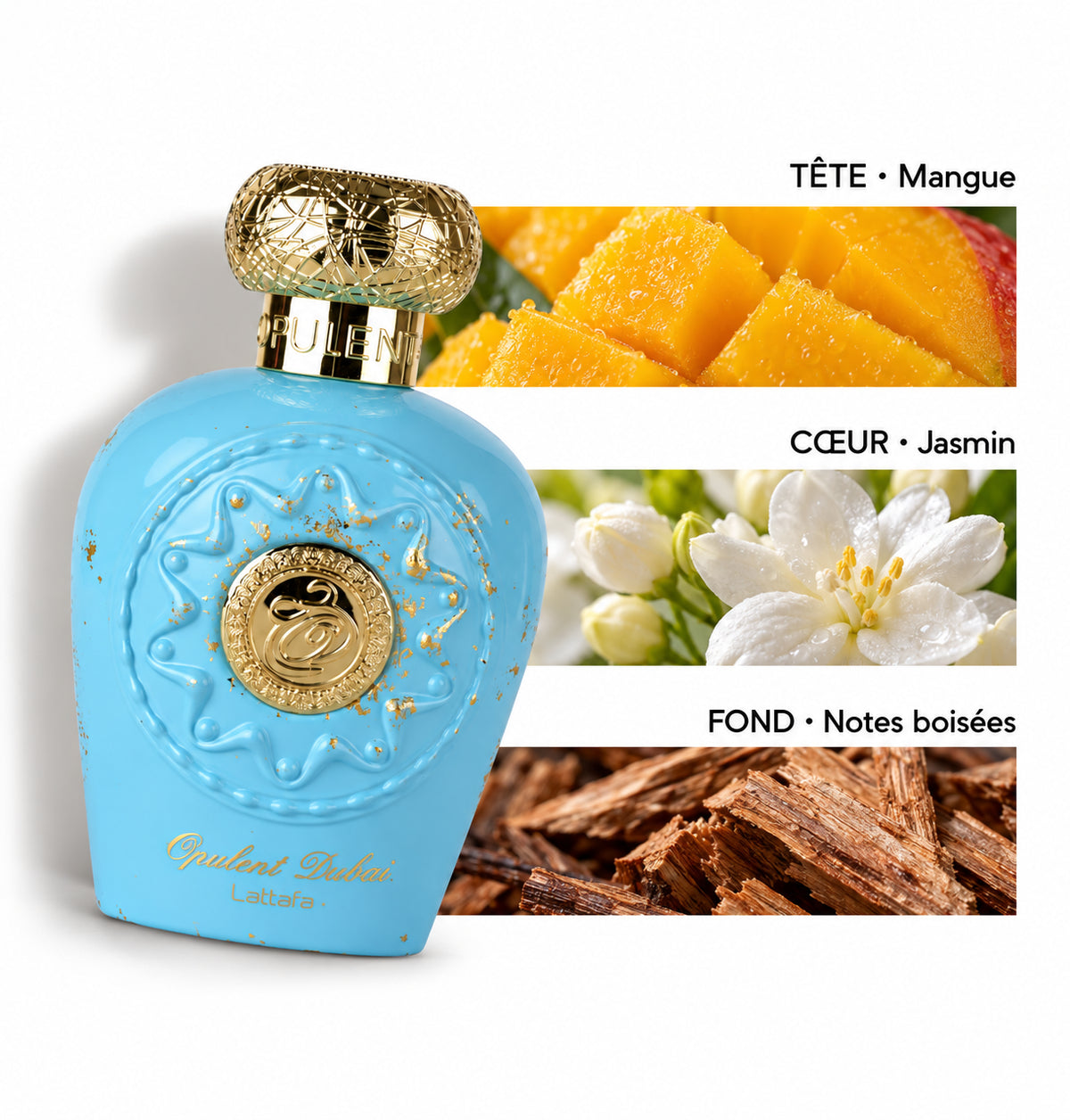 Opulent Dubai – Lattafa — Flacon entier et bandes de notes