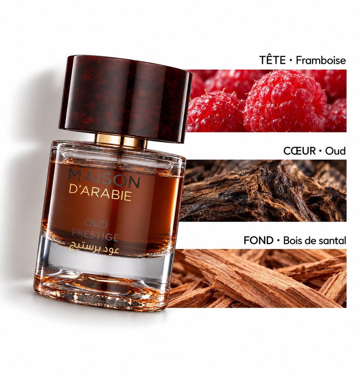 Oud Prestige – Maison d'Arabie — Flacon entier et bandes de notes