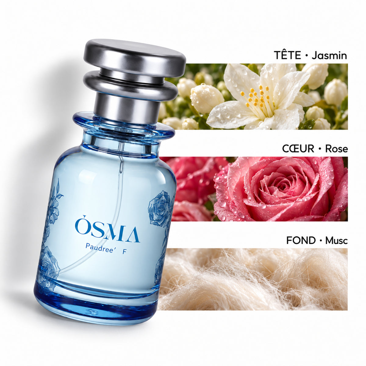 Paudree F – Osma — Flacon entier et bandes de notes
