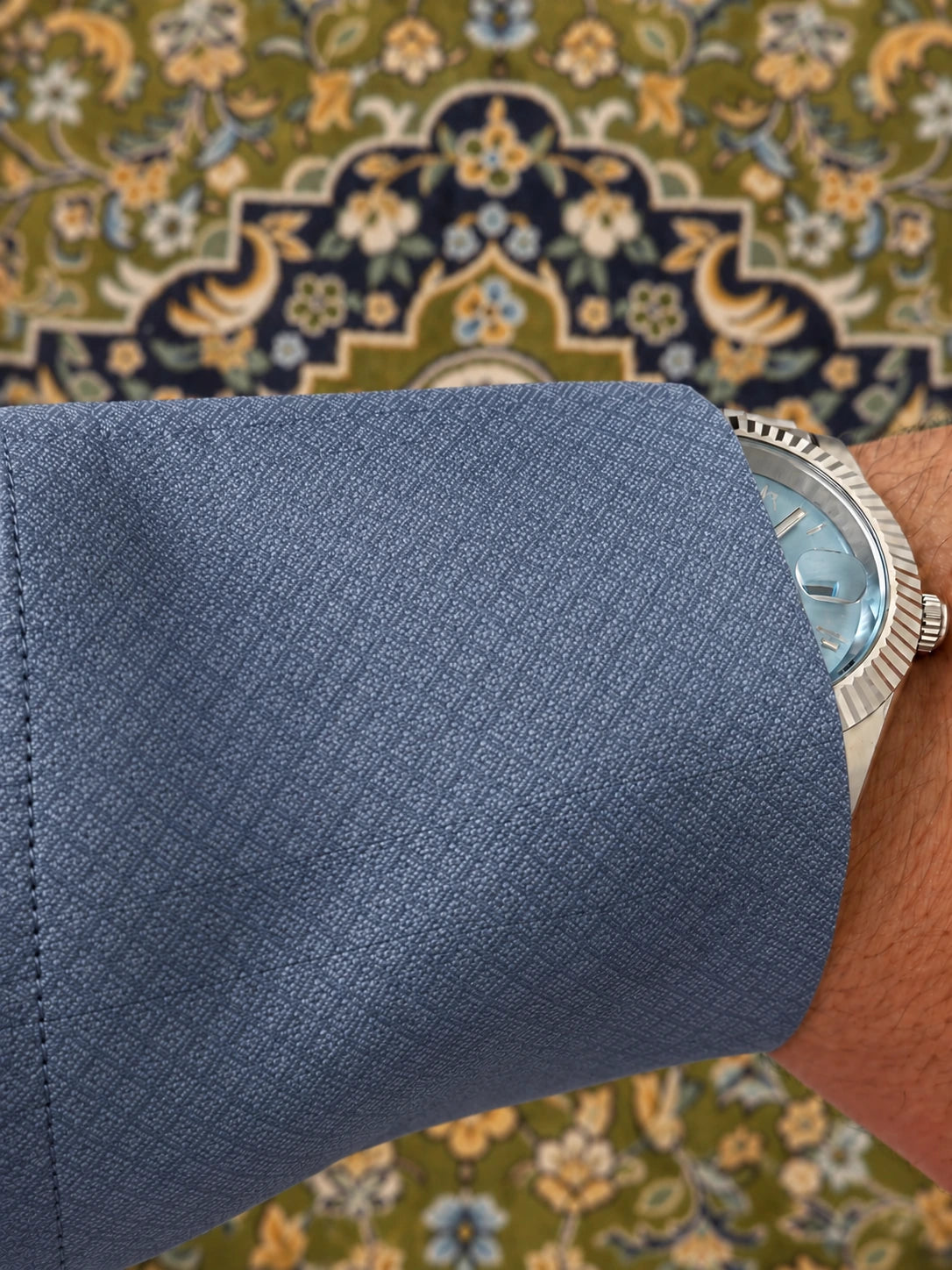 prestige damier bleu orage poignet tapisserie