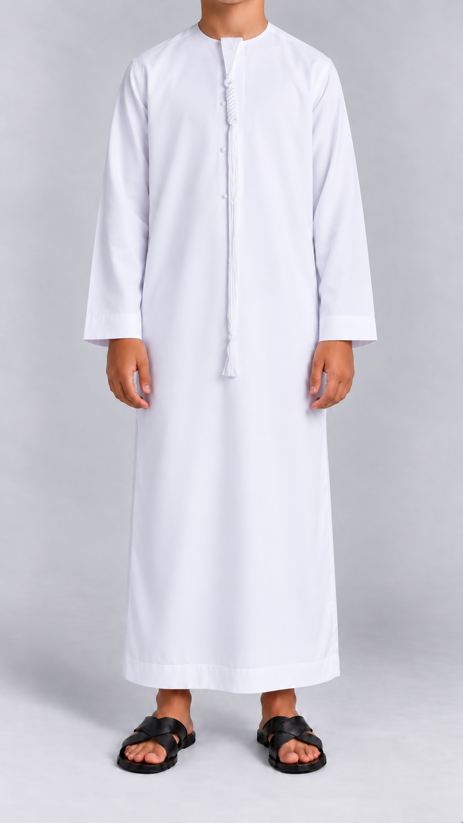 Qamis émirati enfant blanc avec tarboucha — vue de face
