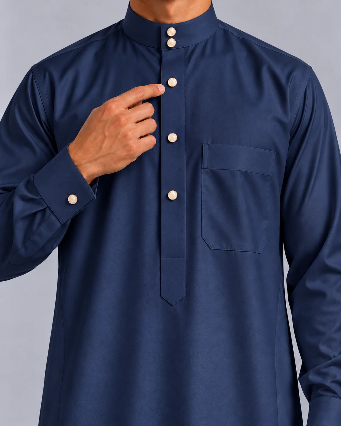 qamis saoudien royal bleu nuit details