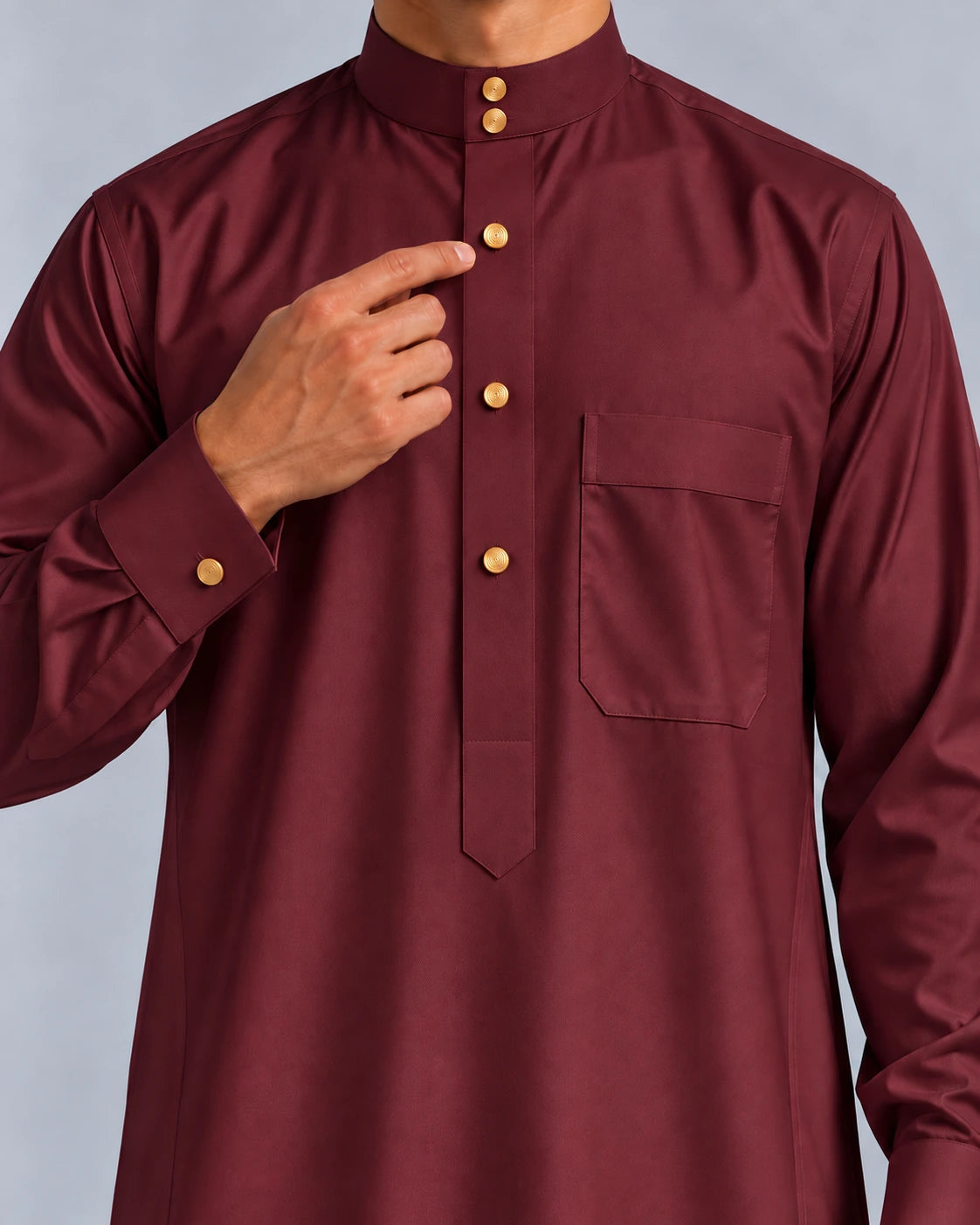 qamis saoudien royal bordeaux details