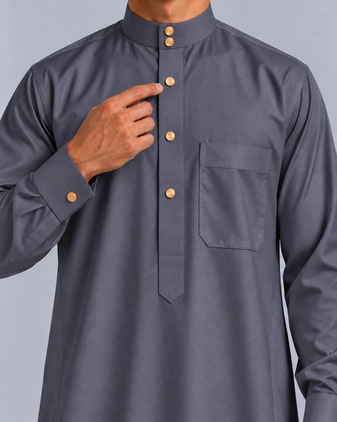 qamis saoudien royal gris quartz details