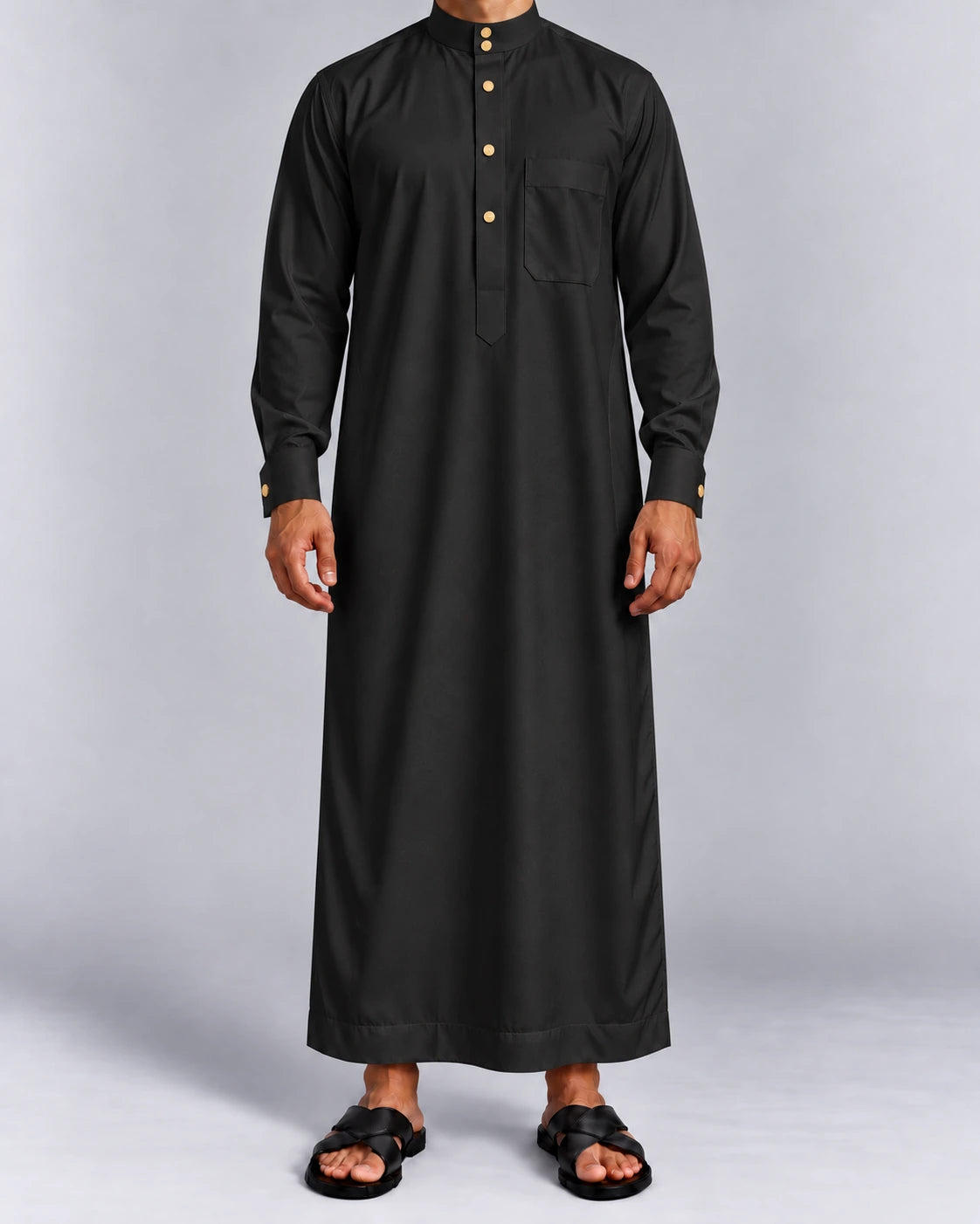 qamis saoudien royal noir intense face