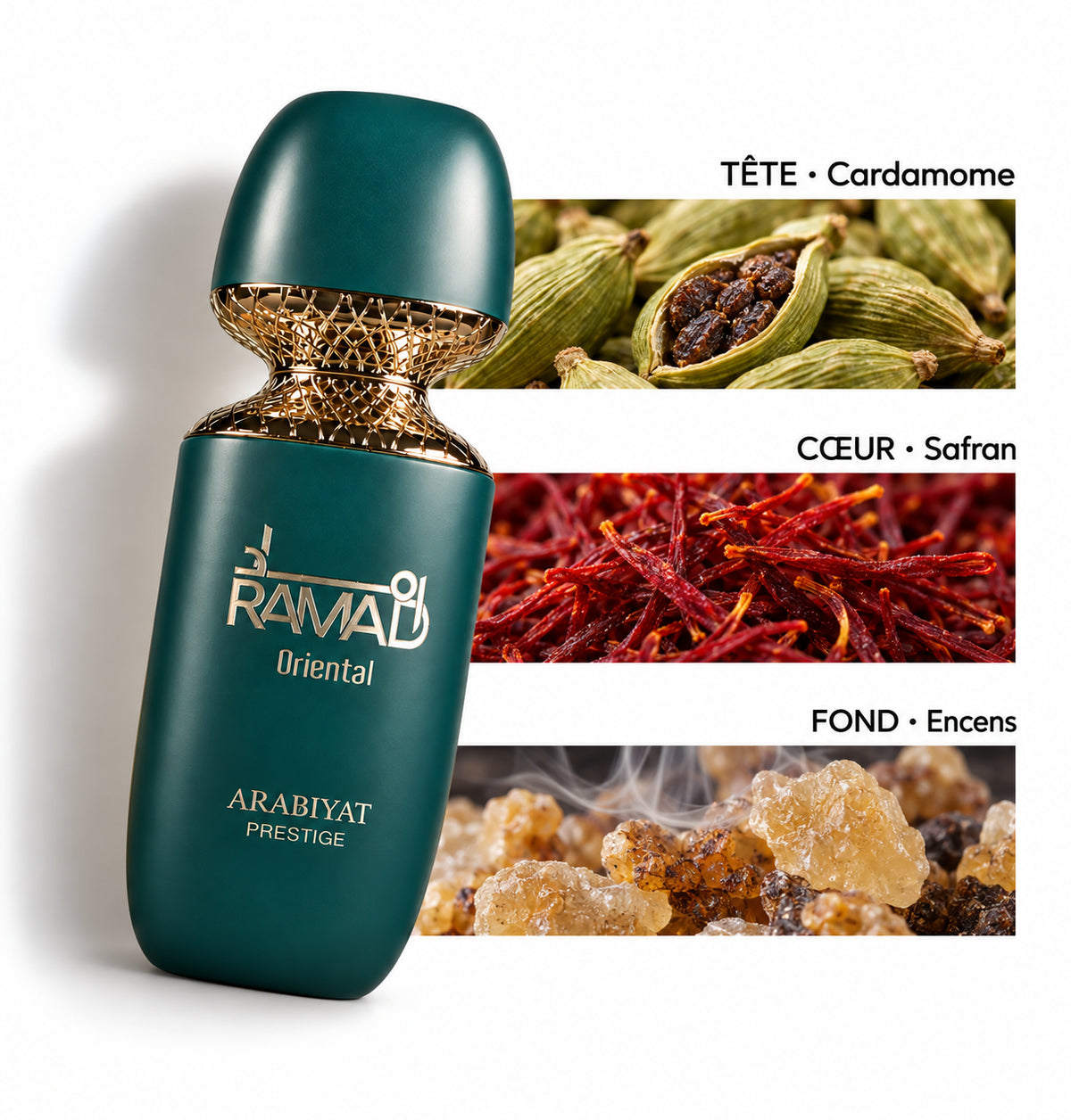 Ramad Oriental – Arabiyat Prestige (100 ml) — Flacon entier et bandes de notes