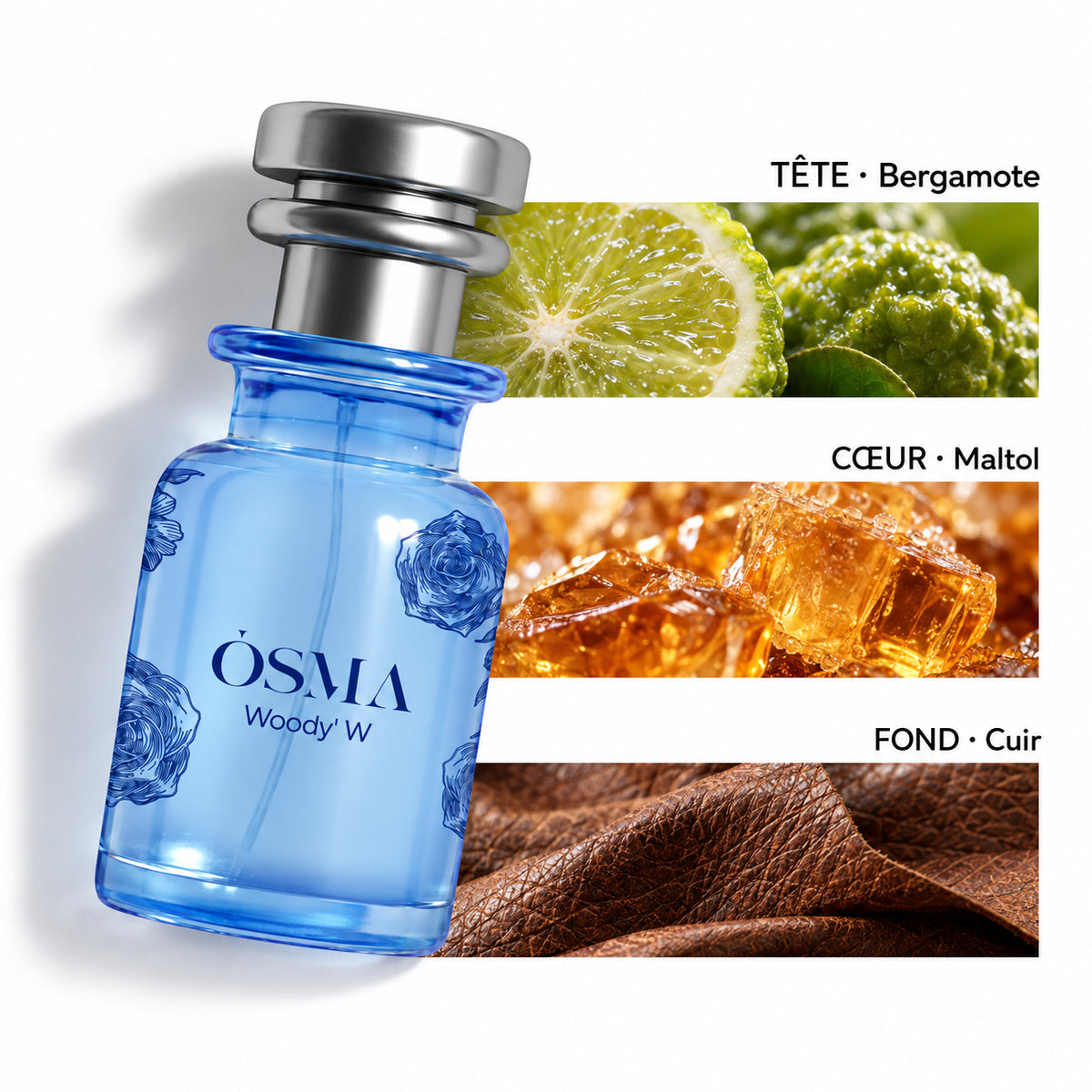 Woody W – Osma — Flacon entier et bandes de notes