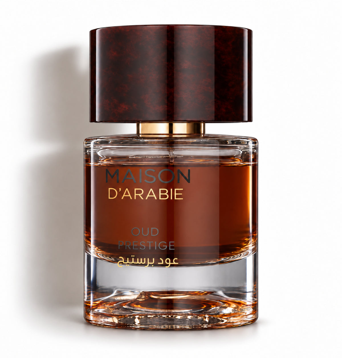 Oud Prestige – Maison d'Arabie – flacon sur fond blanc avec ombre douce